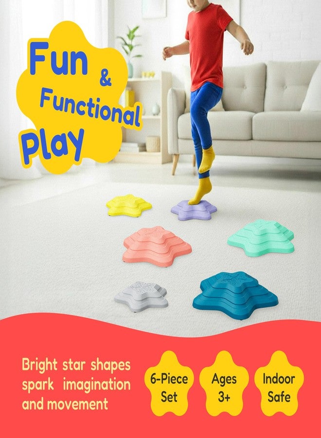 Kinderific Stepping Stones for Kids and Toddlers, 6 Star-Shaped Balance Stones, Sensory Play Toy for Ages 3+, Non-Slip, Indoor Outdoor, Multicolor - Image 2