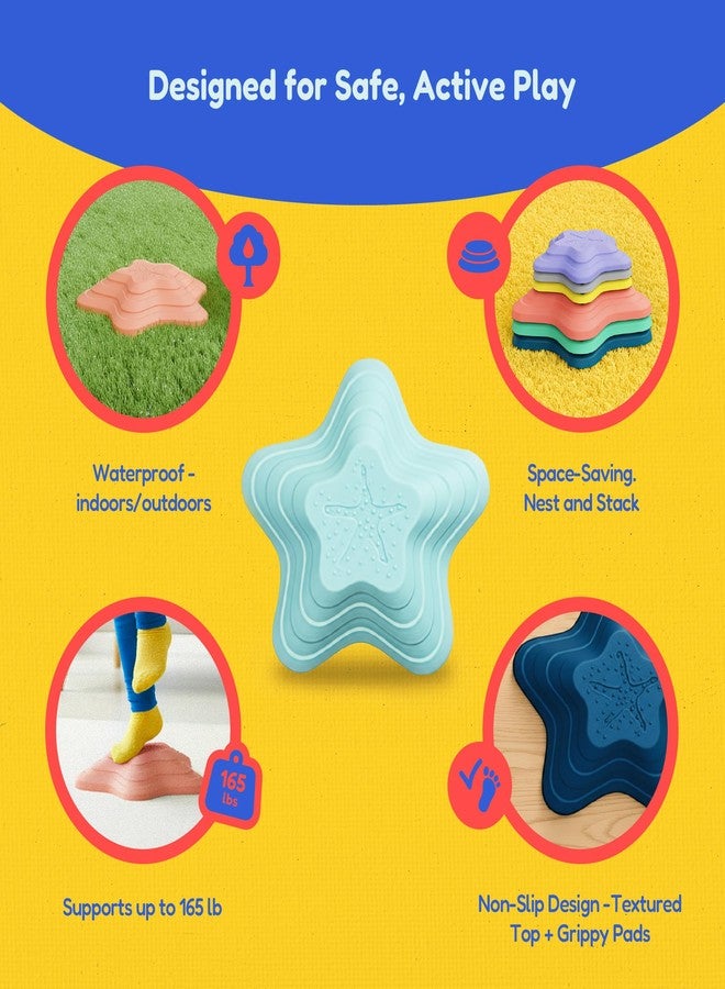Kinderific Stepping Stones for Kids and Toddlers, 6 Star-Shaped Balance Stones, Sensory Play Toy for Ages 3+, Non-Slip, Indoor Outdoor, Multicolor - Image 4