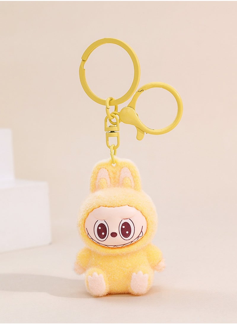 Generic Trendy Labubu Flocked Plush Keychain – Cute Cartoon Bag Charm for Girls, Inspired by Popular Designer Toys, Perfect for Backpacks and Creative Gifts 