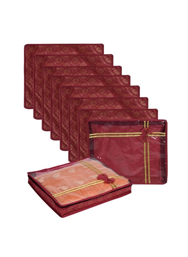 Kuber Industries Kuber Industries Pack of 9 Saree Cover | Cloth Packing Bags with Zip | Dress Pouches for Storage | Suit Bags for Women | Saree Organizer for Wardrobe | Bow Golden Printed | 3 Inch | Maroon - Image 1