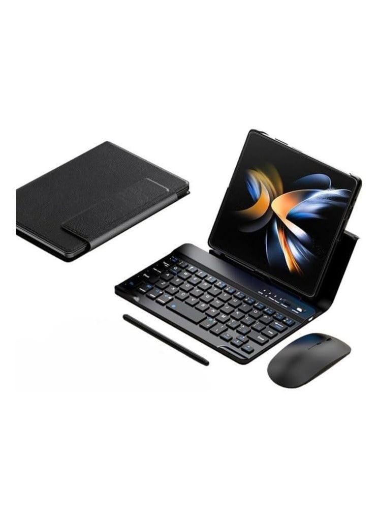 The wireless keyboard is compatible with the Samsung Galaxy Z Fold 6 5G, and the Bluetooth keyboard wirelessly connects to the Z Fold 6's holster and pen