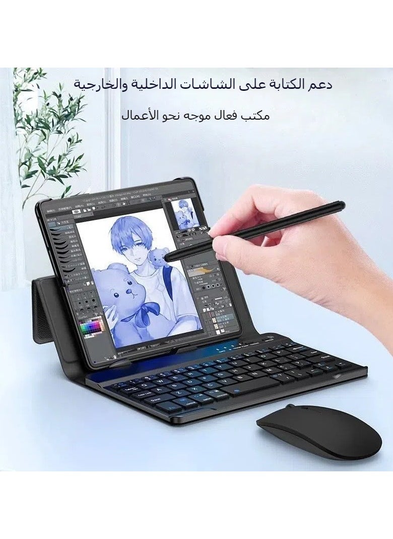 The wireless keyboard is compatible with the Samsung Galaxy Z Fold 6 5G, and the Bluetooth keyboard wirelessly connects to the Z Fold 6's holster and pen