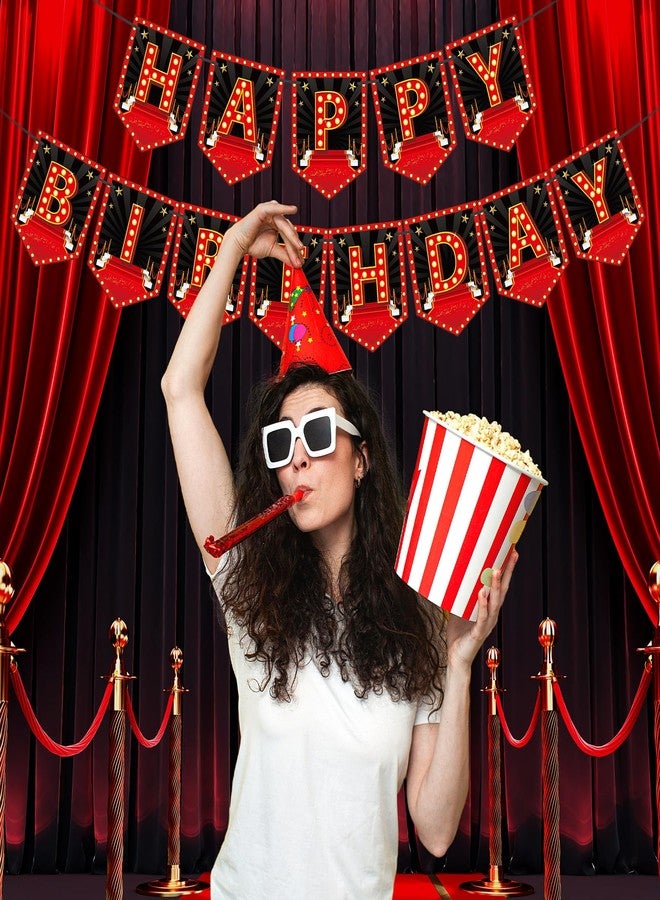 Oudain Movie Nigh Theme Happy Birthday Banner Decorations Movie Night Theater Party Sign for Home Film Birthday Party Supplies - Image 3