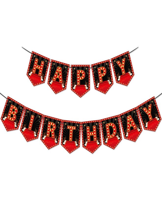 Oudain Movie Nigh Theme Happy Birthday Banner Decorations Movie Night Theater Party Sign for Home Film Birthday Party Supplies - Image 1