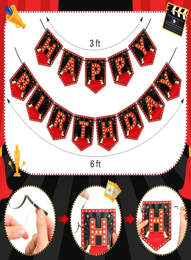 Oudain Movie Nigh Theme Happy Birthday Banner Decorations Movie Night Theater Party Sign for Home Film Birthday Party Supplies - Image 2