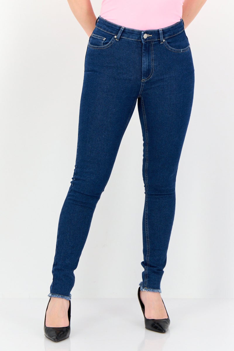 ONLY Women Regular Fit Solid Stretchable Straight Leg Jeans, Blue - Image 1