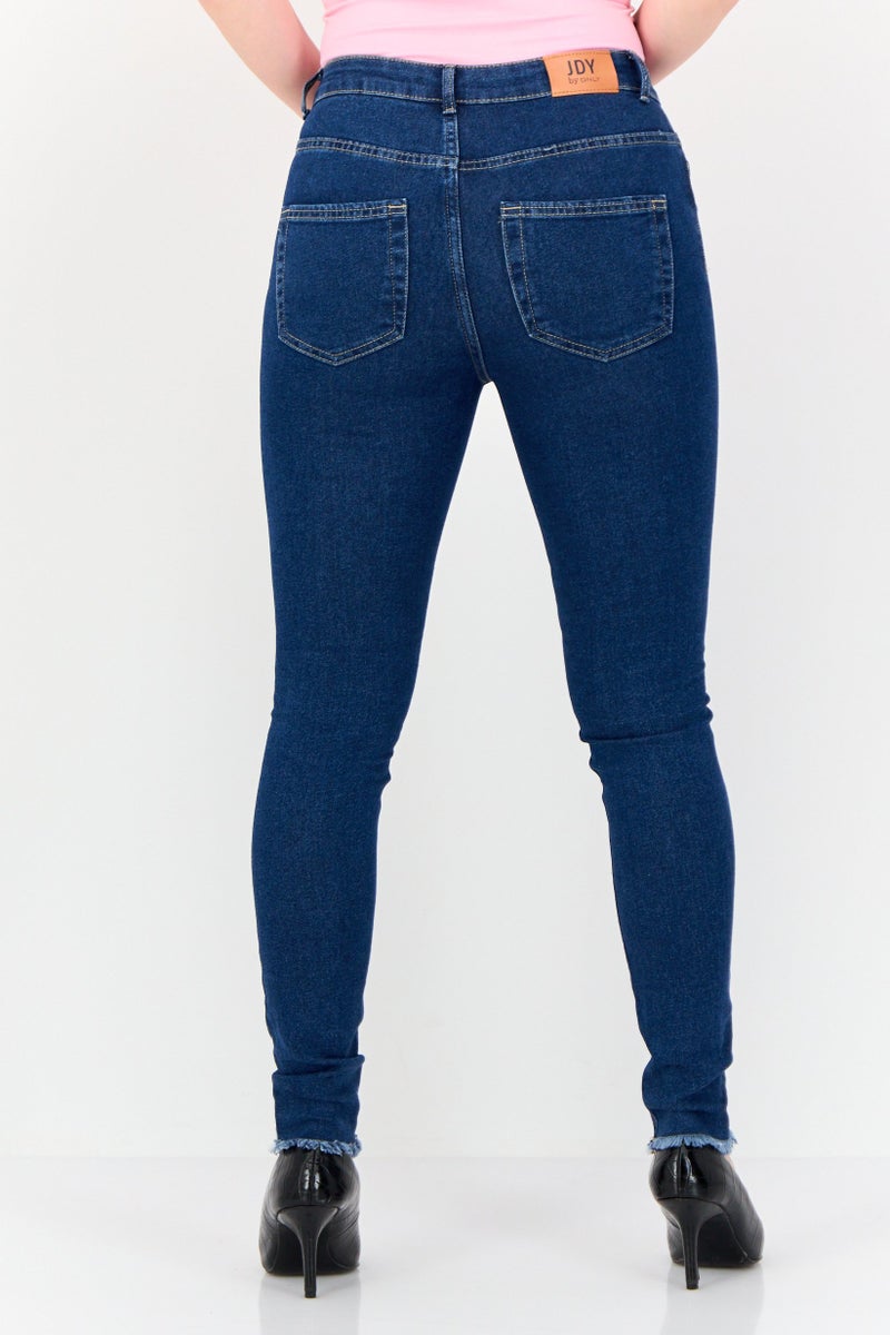 ONLY Women Regular Fit Solid Stretchable Straight Leg Jeans, Blue - Image 3