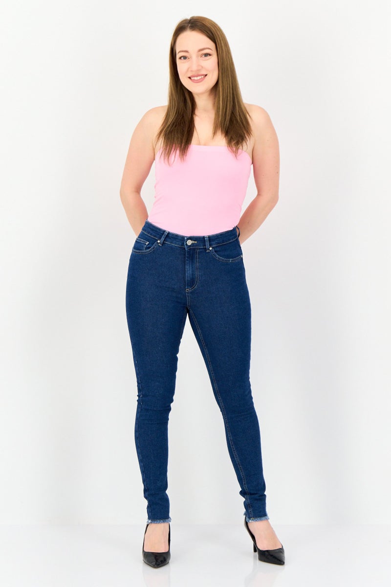 ONLY Women Regular Fit Solid Stretchable Straight Leg Jeans, Blue - Image 4