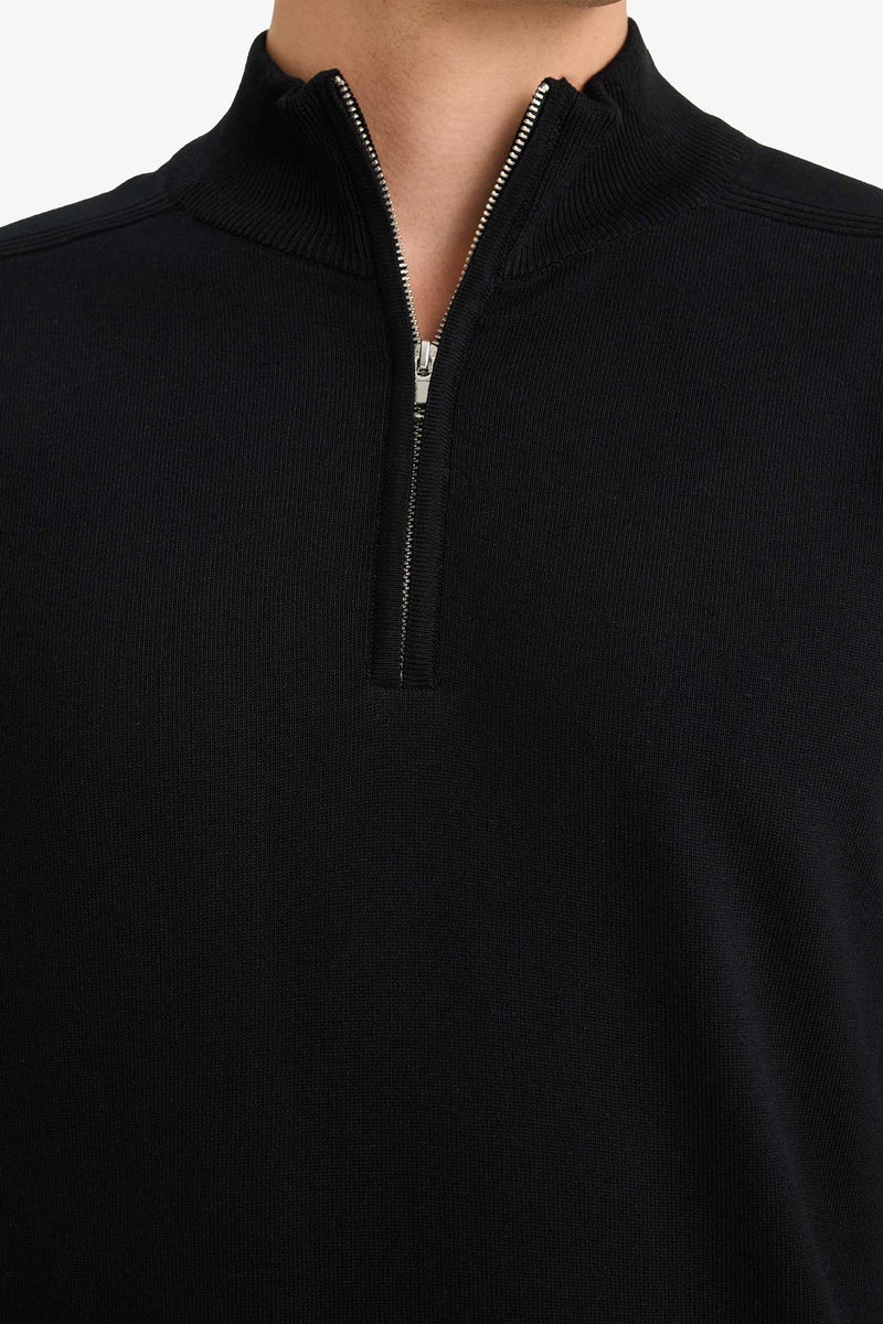 DeFacto Black Man Standard Fit Stand Collar Half Zippered Knit Pullover Casual - Image 5