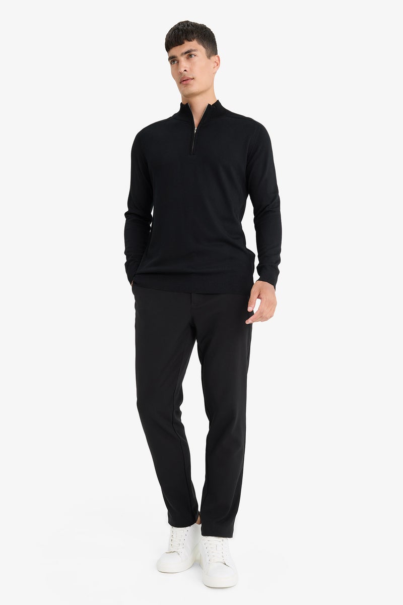 DeFacto Black Man Standard Fit Stand Collar Half Zippered Knit Pullover Casual - Image 2