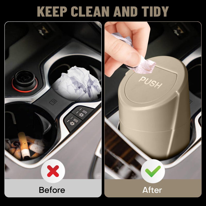 SGLRT Car Trash Can Bin with Lid - 2 Packs Car Garbage Can Cup Holder - Beige Mini Leakproof Vehicle Garbage Bin with 40pcs Trash Bags-Automobile Organizers and Storage for Front Back Seat Accessories - Image 2