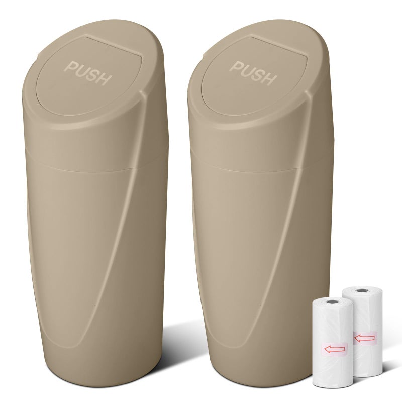 SGLRT Car Trash Can Bin with Lid - 2 Packs Car Garbage Can Cup Holder - Beige Mini Leakproof Vehicle Garbage Bin with 40pcs Trash Bags-Automobile Organizers and Storage for Front Back Seat Accessories - Image 1