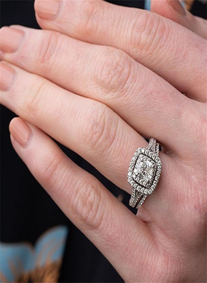AZQ 925 Sterling Silver Shiny Full Diamond Gemstone Ring 18K Gold 3PCS Square Cut Cubic Zirconia Promise Rings Set CZ Diamond Multi Row Ring Eternity Engagement Wedding Band Ring Sets Z.94 (US Code 6) - Image 3