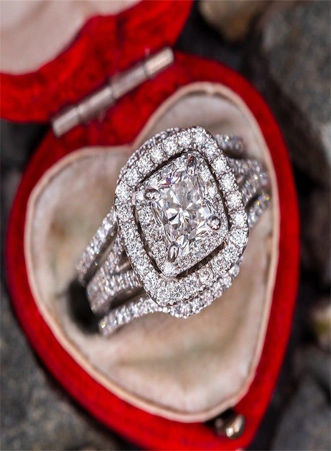AZQ 925 Sterling Silver Shiny Full Diamond Gemstone Ring 18K Gold 3PCS Square Cut Cubic Zirconia Promise Rings Set CZ Diamond Multi Row Ring Eternity Engagement Wedding Band Ring Sets Z.94 (US Code 6) - Image 1