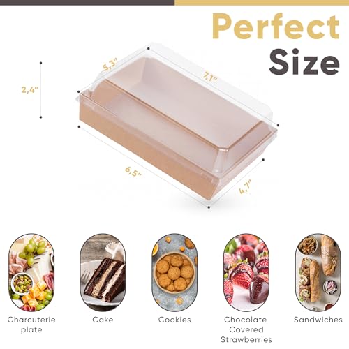 Leafiew 25 Pack 7x5 Inches Charcuterie Boxes with Clear Lids - Individual To Go Paper Charcuterie Board with Lid, Disposable Food Containers for Desserts, Cookie, Food, Charcuterie Accessories - Image 2