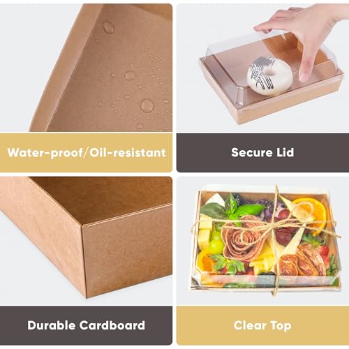 Leafiew 25 Pack 7x5 Inches Charcuterie Boxes with Clear Lids - Individual To Go Paper Charcuterie Board with Lid, Disposable Food Containers for Desserts, Cookie, Food, Charcuterie Accessories - Image 4