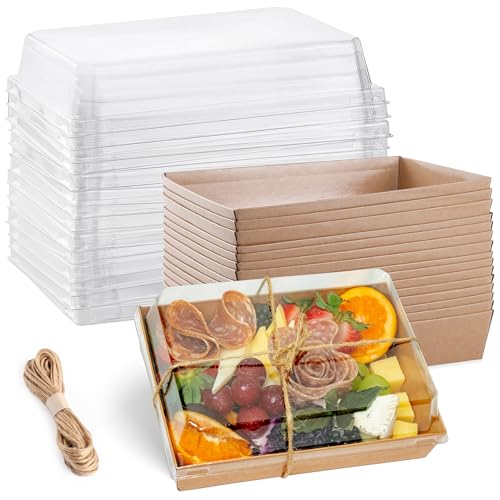 Leafiew 25 Pack 7x5 Inches Charcuterie Boxes with Clear Lids - Individual To Go Paper Charcuterie Board with Lid, Disposable Food Containers for Desserts, Cookie, Food, Charcuterie Accessories - Image 1