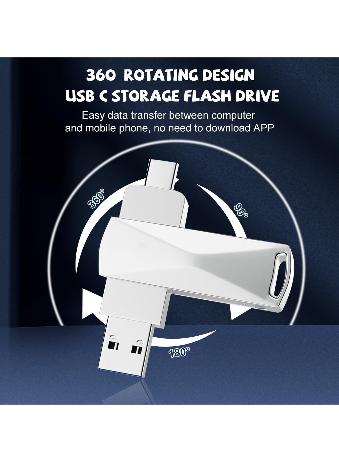 USB Flash Drive 2TB Fast Speed Flash Stick 3.0 Memory Stick Thumb Drive USB C Drive Metal Memory Stick with Type C for Smartphones MacBook PC Tablets