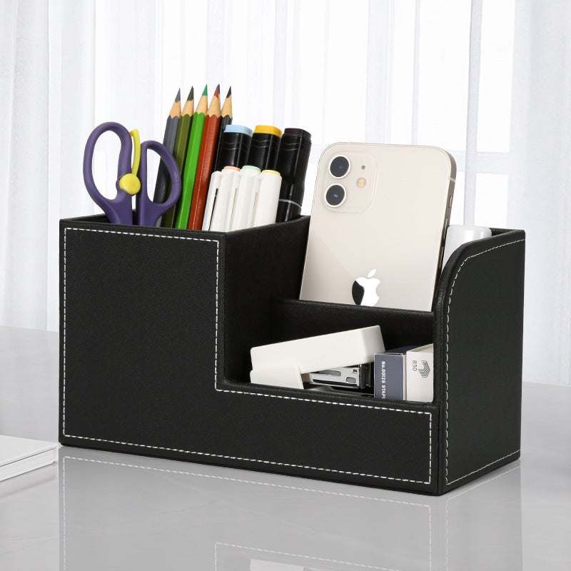 Leather Desk Organizer: 1L Square Linen Gray - Compact Space-Saving Versatile Storage Organizer for Home Office Bedroom Corporate Events - Image 2