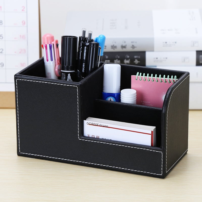 Leather Desk Organizer: 1L Square Linen Gray - Compact Space-Saving Versatile Storage Organizer for Home Office Bedroom Corporate Events - Image 3