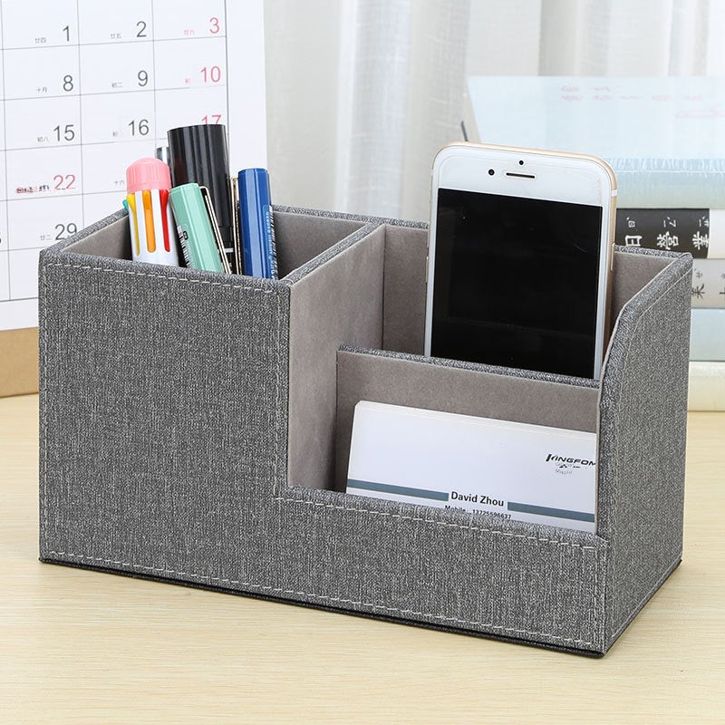 Leather Desk Organizer: 1L Square Linen Gray - Compact Space-Saving Versatile Storage Organizer for Home Office Bedroom Corporate Events - Image 4