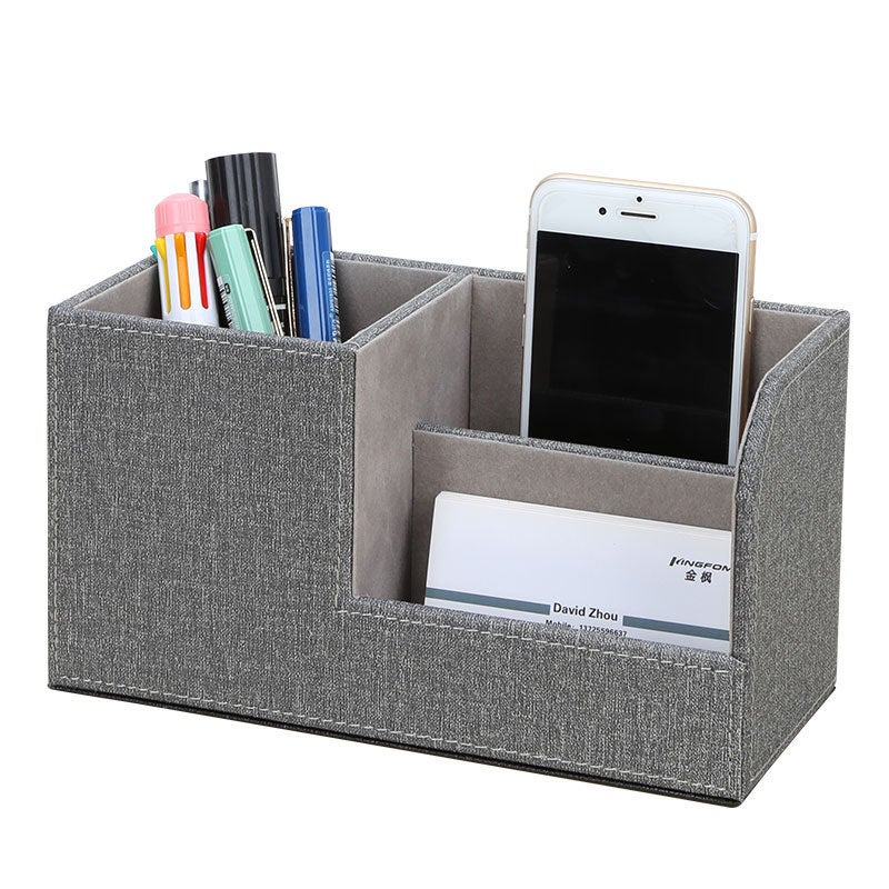 Leather Desk Organizer: 1L Square Linen Gray - Compact Space-Saving Versatile Storage Organizer for Home Office Bedroom Corporate Events - Image 1