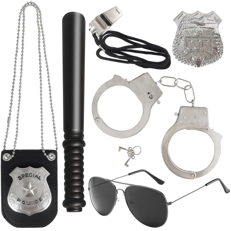 Bvrbaory 6Pcs Police Pretend Play Toys Set,Kids Detective Set Accessories,Police Officer Costumes with Sunglasses,Badges,Handcuffs,Police Baton,Whistle for Kids - Image 1