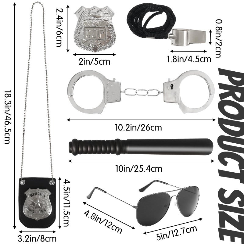 Bvrbaory 6Pcs Police Pretend Play Toys Set,Kids Detective Set Accessories,Police Officer Costumes with Sunglasses,Badges,Handcuffs,Police Baton,Whistle for Kids - Image 2