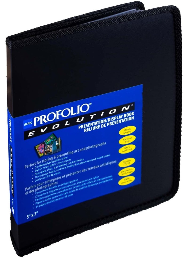 ITOYA Itoya ProFolio Evolution 5x7 Black Photo Album with 48 Pages - Small Photo Album 5x7 Art Portfolio Folder for Artwork - Picture Book Portfolio Binder - Presentation Binder  - Image 1