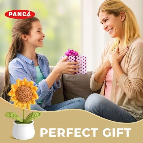 PANCA Crochet Sunflower Pot – Artificial Sunflower for Office Desk, Car Dashboard & Home Decor | Handcrafted Yarn Flower in Pot, for Wedding, Bedroom (Sunflower in White Pot) - Image 4
