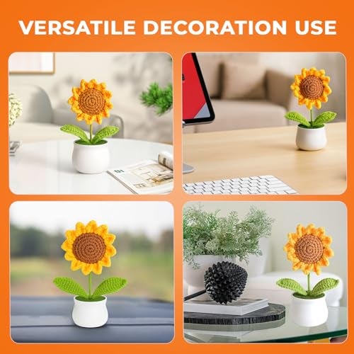 PANCA Crochet Sunflower Pot – Artificial Sunflower for Office Desk, Car Dashboard & Home Decor | Handcrafted Yarn Flower in Pot, for Wedding, Bedroom (Sunflower in White Pot) - Image 5