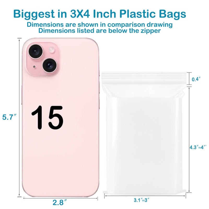 pikdmin 3''X 4'' (Pack of 100) 2 Mil Thick Clear Reclosable Small Zip Plastic Poly Bags With Resealable Lock Seal Zipper for Photo, Jewelry, Bakery, Treats, Travel, Storage, Packaging & Shipping - Image 2