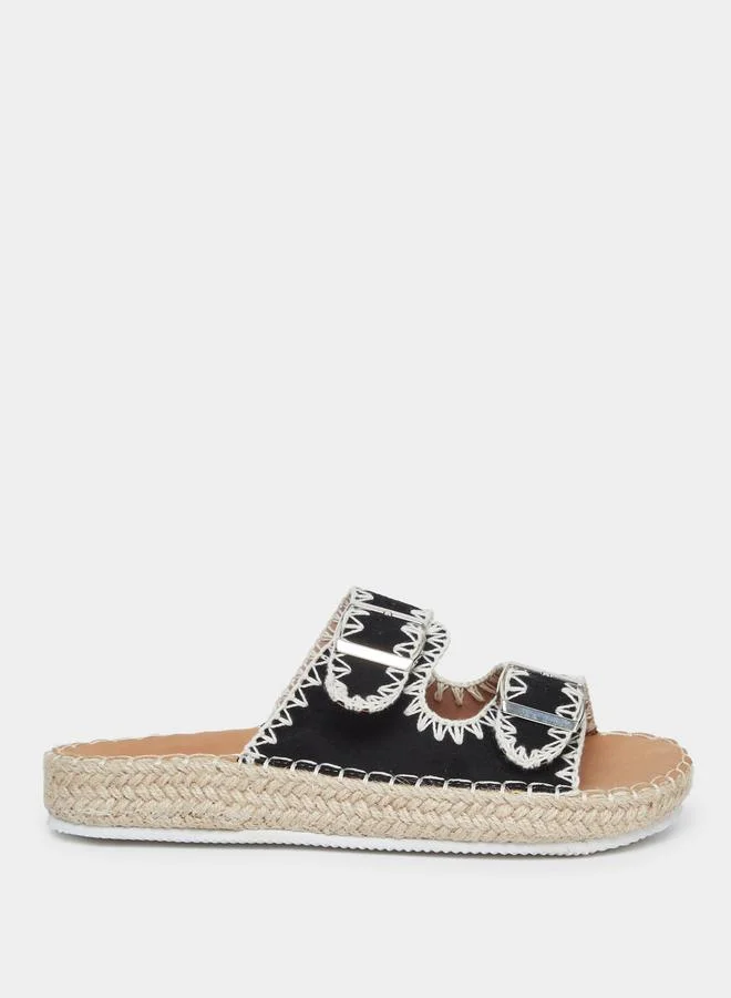 Styli Styli Black Stitch Buckle Accent Espadrilles
