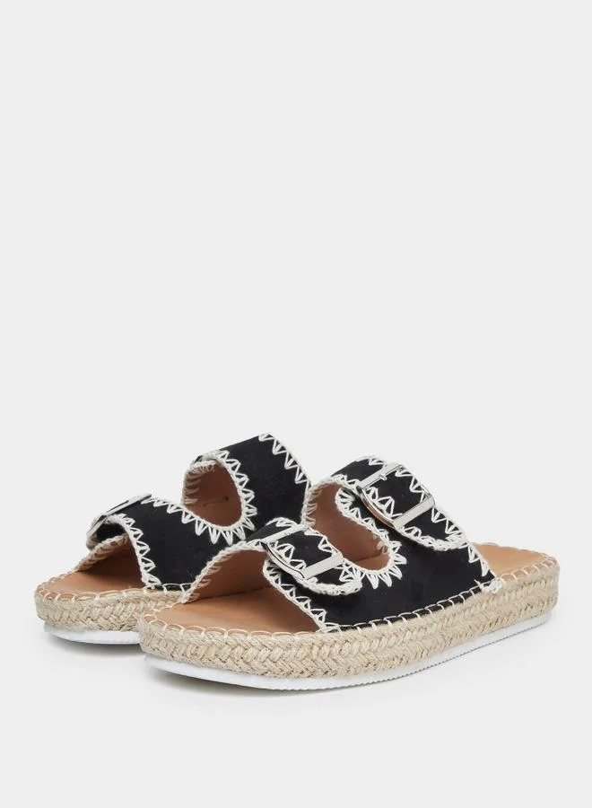 Styli Styli Black Stitch Buckle Accent Espadrilles