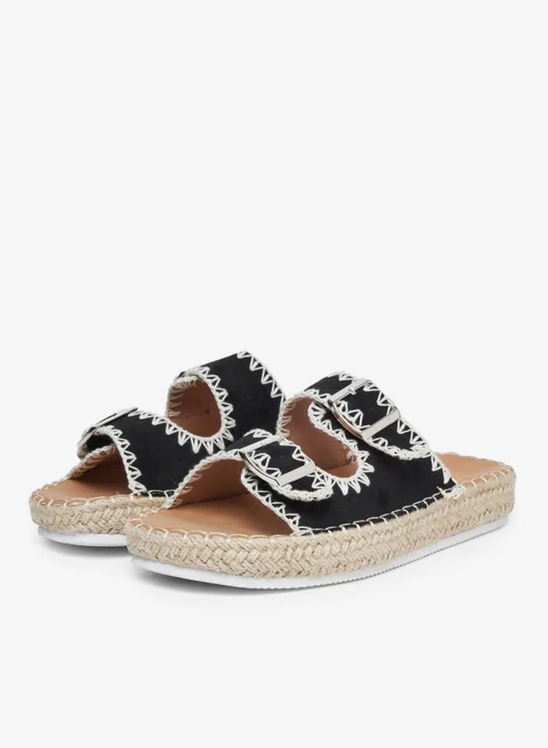 Styli Styli Black Stitch Buckle Accent Espadrilles