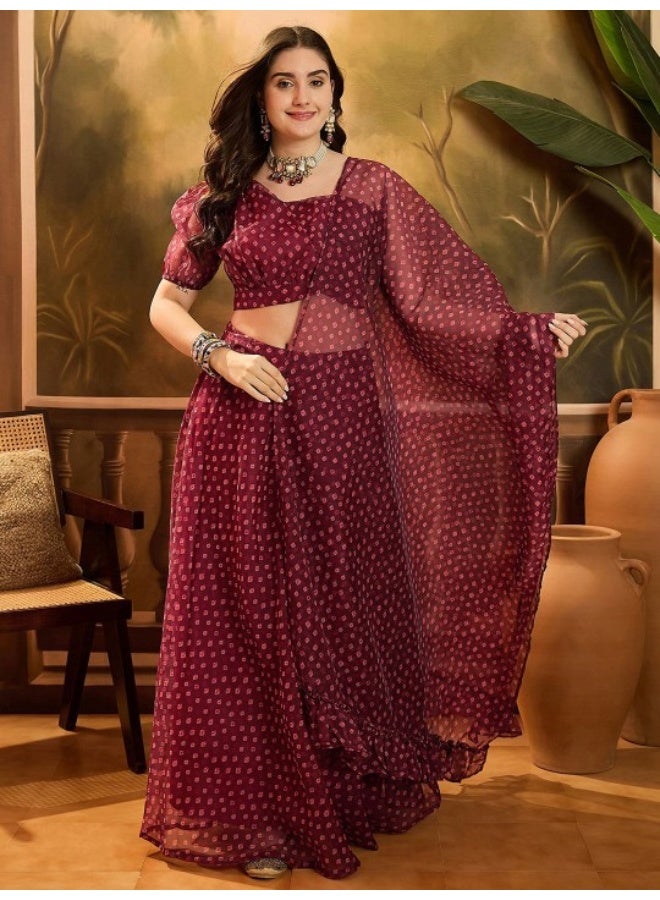 AKS Maroon Bandhani Print Lehenga Choli  - Image 1