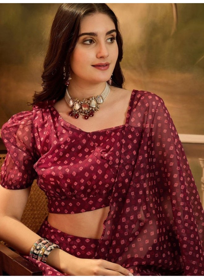 AKS Maroon Bandhani Print Lehenga Choli  - Image 2