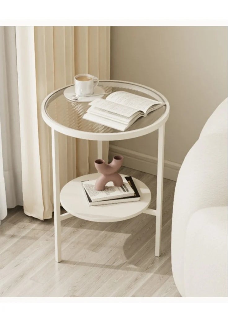 MIXDE - Nordic Style Minimalist Modern Round Small Glass Round Side Coffee Table End Table For Home Living Room Bedroom Study Room Office - Image 1
