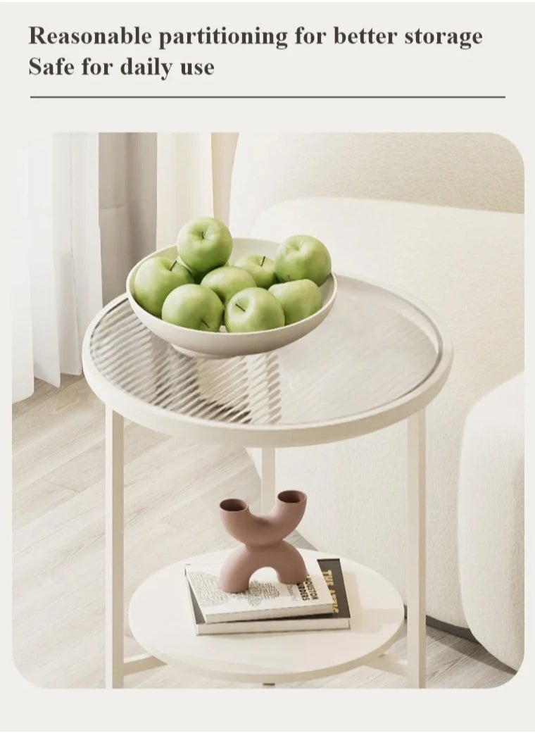 MIXDE - Nordic Style Minimalist Modern Round Small Glass Round Side Coffee Table End Table For Home Living Room Bedroom Study Room Office - Image 1