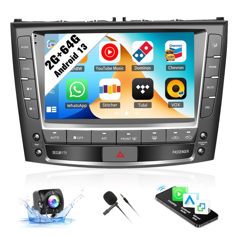 SIXWIN 2G64G Android Car Radio for Lexus IS250 IS300 IS350 20062012 9 Inch Touch Screen with CarPlay Android Auto Mirror Link Bluetooth GPS Navigation WiFi FM SWC Backup Camera MIC