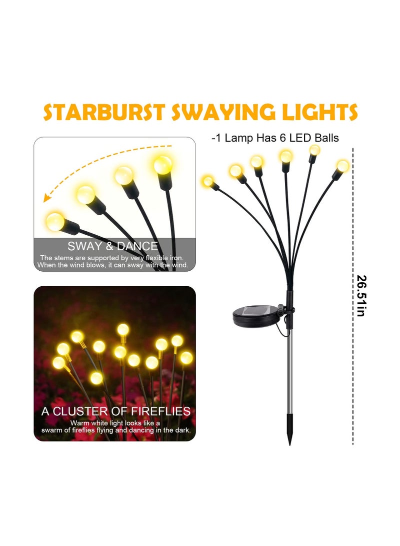 Solar Lights Outdoor Garden,  2Pack 6LED Solar Firefly Lights, Waterproof Swaying Solar Lights with 2 Modes, Solar Garden Decorative Lights Yard Patio Pathway Decoration, Warm White - Image 2