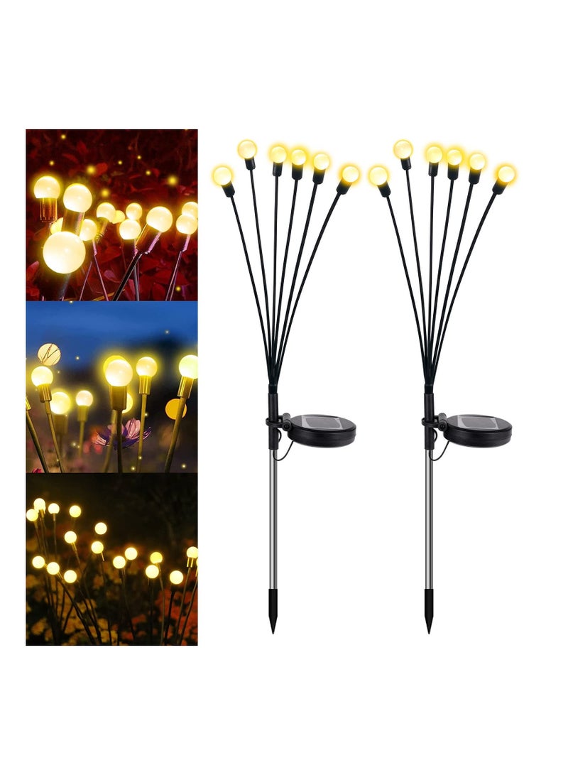 Solar Lights Outdoor Garden,  2Pack 6LED Solar Firefly Lights, Waterproof Swaying Solar Lights with 2 Modes, Solar Garden Decorative Lights Yard Patio Pathway Decoration, Warm White - Image 1