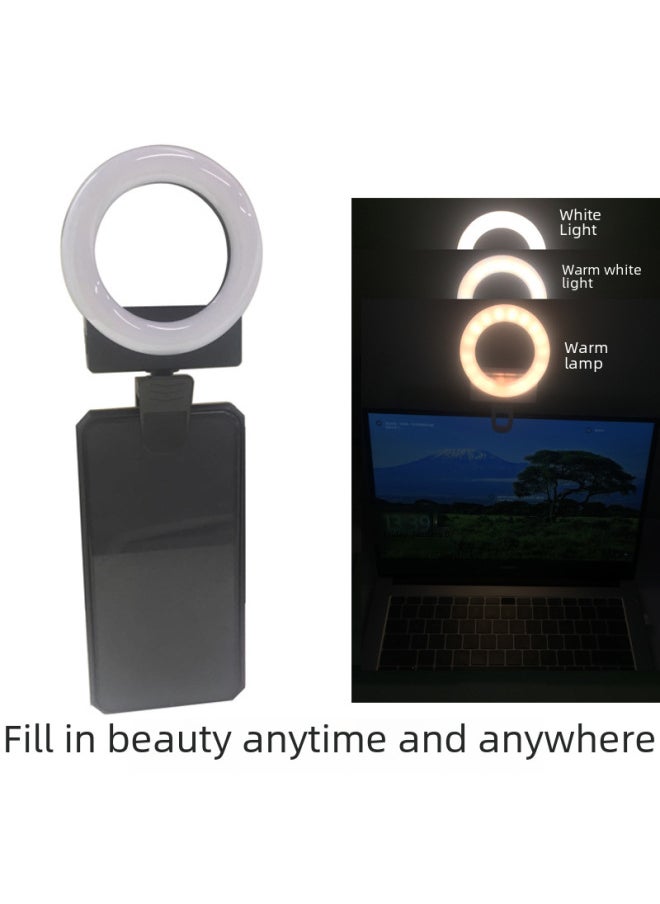 General - Mobile Phone Photo Fill Light Beauty Light Cat Ear Folding Portable Clip Ring Desktop Live Portable Selfie Light-Specifications:Fill Light (with Mirror, Without Ears, White) - Image 1