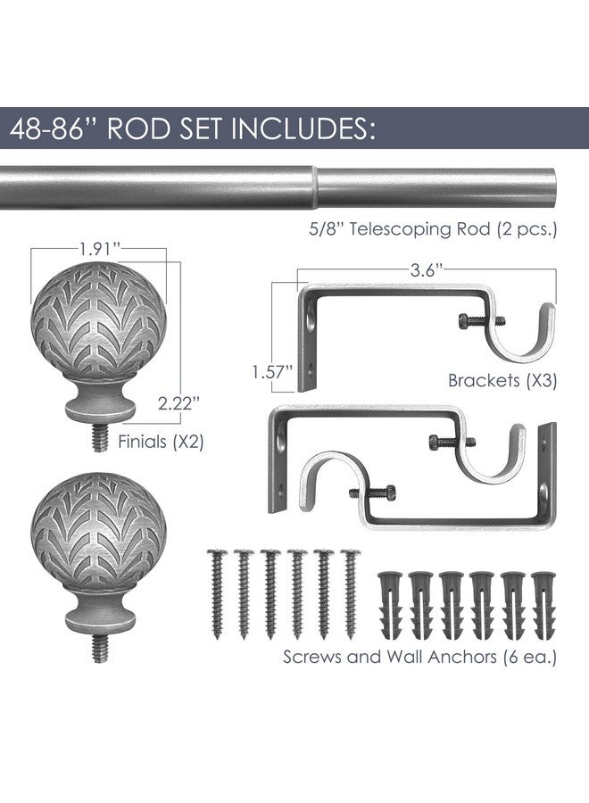 Decopolitan Hermosa 48-86 Inch Adjustable Curtain Rod Set, 5/8 Inch Diameter in Walnut - Image 2