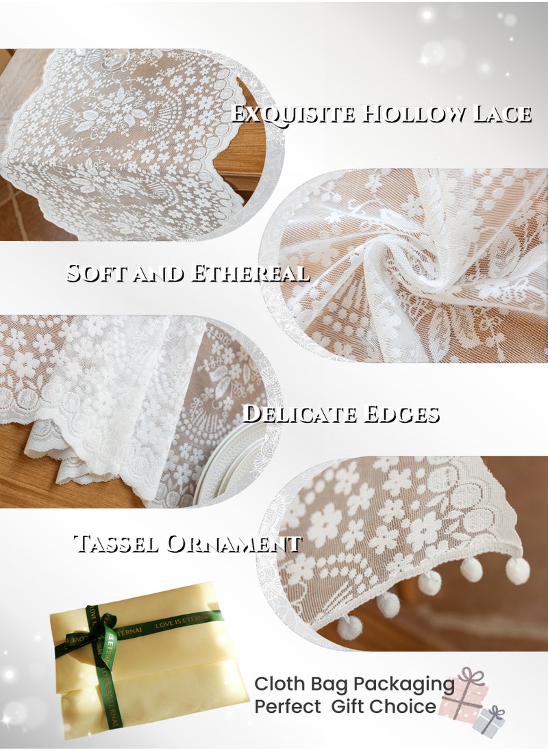 Generic French Lace Hollow Tassel Table Runner 71Inches White, Rustic Farmhouse Fall for Kitchen Dining Table Decoration,Home Decor, Coffee Table Decor,Home Party Decor, Wedding Decor, Ramadan Gifts,Good Drape,  Soft, Wear-Resistant ,Durable, Machine Washable,No Wrinkles,No Shrinkage.  (45*180cm/18*71"Tassel included)  - Image 4