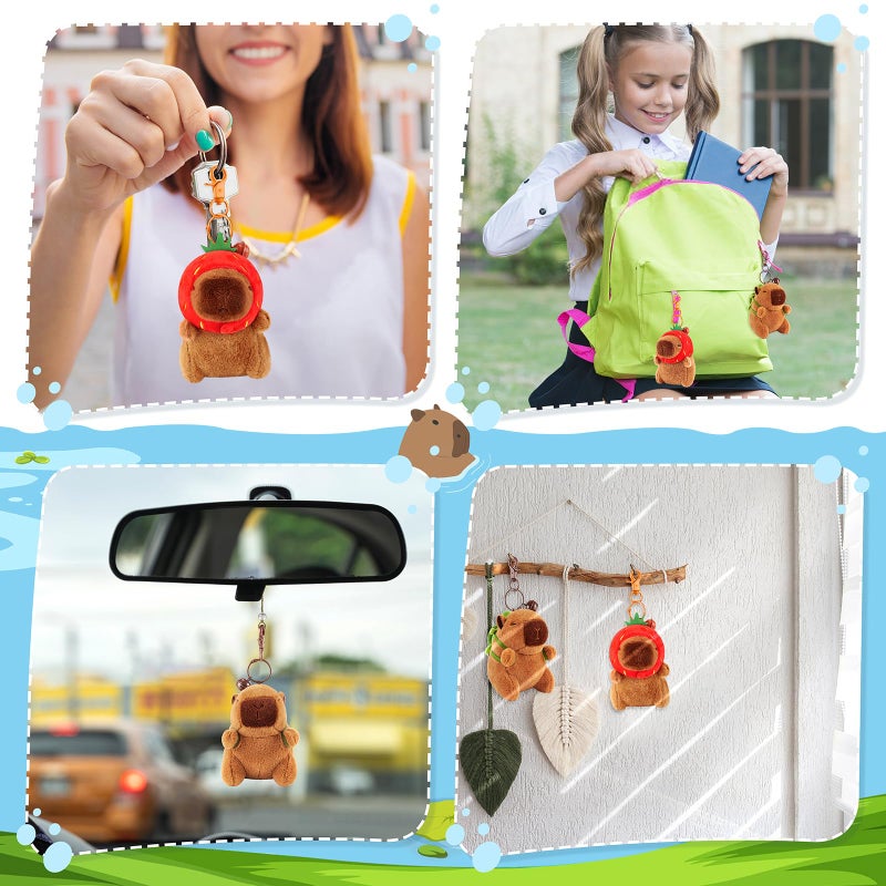 Achwishap 2Pcs Capybara Plush Keychain Cute Keychain Capybara Stuffed Animal Soft Capybara Plush Toys Key Chain Kawaii Plush Stuffed Toys For Kids Adults Valentine'S Day(Turtle Strawberry Hat) - Image 5