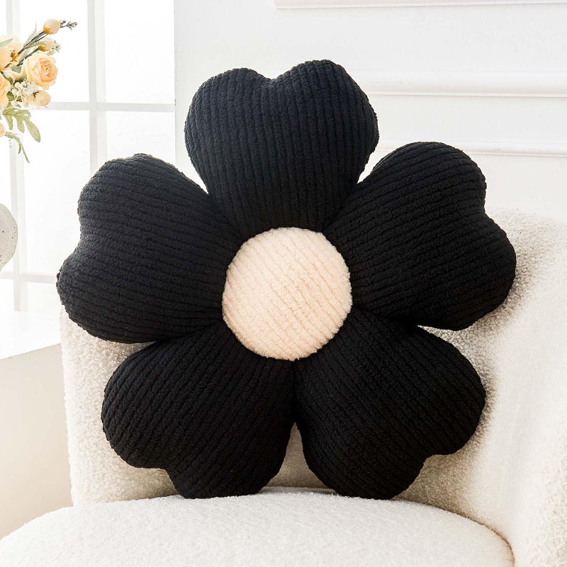 Kcvvcr Flower Throw Pillow, Cute Flower Shaped Pillow Decorative Throw Pillow for Bed Couch, Soft Daisy Pillows Floor Seating Cushion Cushions (14.9 Inch Black) - Image 1
