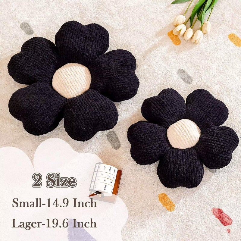 Kcvvcr Flower Throw Pillow, Cute Flower Shaped Pillow Decorative Throw Pillow for Bed Couch, Soft Daisy Pillows Floor Seating Cushion Cushions (14.9 Inch Black) - Image 2
