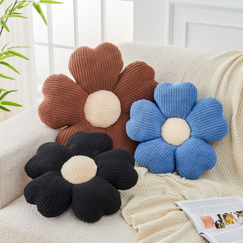 Kcvvcr Flower Throw Pillow, Cute Flower Shaped Pillow Decorative Throw Pillow for Bed Couch, Soft Daisy Pillows Floor Seating Cushion Cushions (14.9 Inch Black) - Image 3