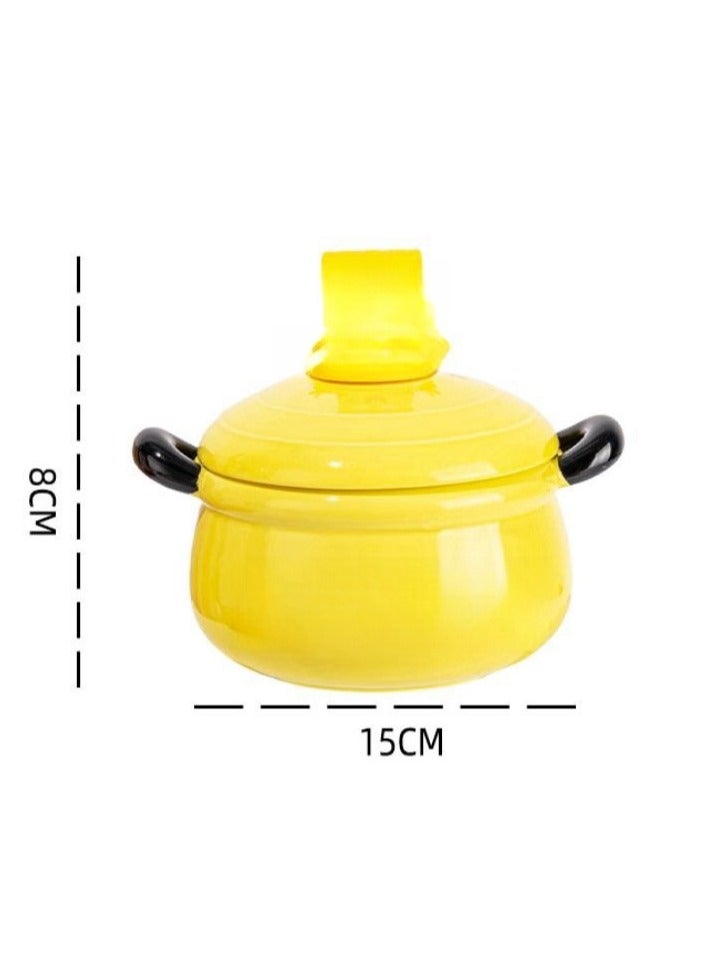 Student Double Ear Covered Large Capacity Household Ceramic Soup Bowl - Image 2